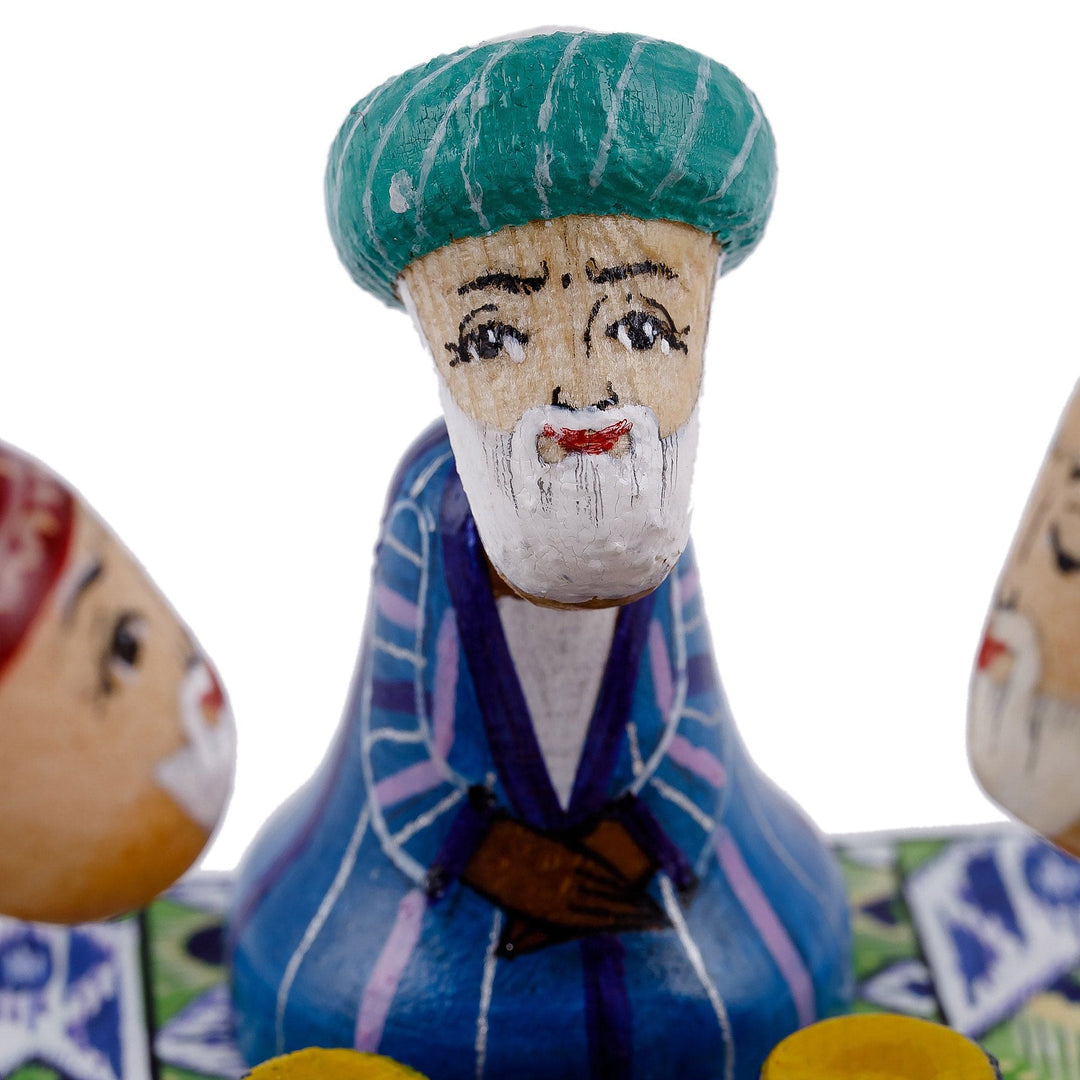 Hand-Painted Cultural Pine and Birch Wood Sculpture - 'Sage Gathering
