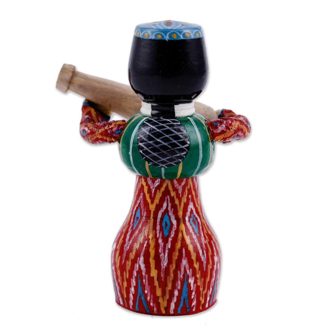 Painted Traditional Red Wood Figurine of Girl and Tanbur - Tanbur Red Rhythms