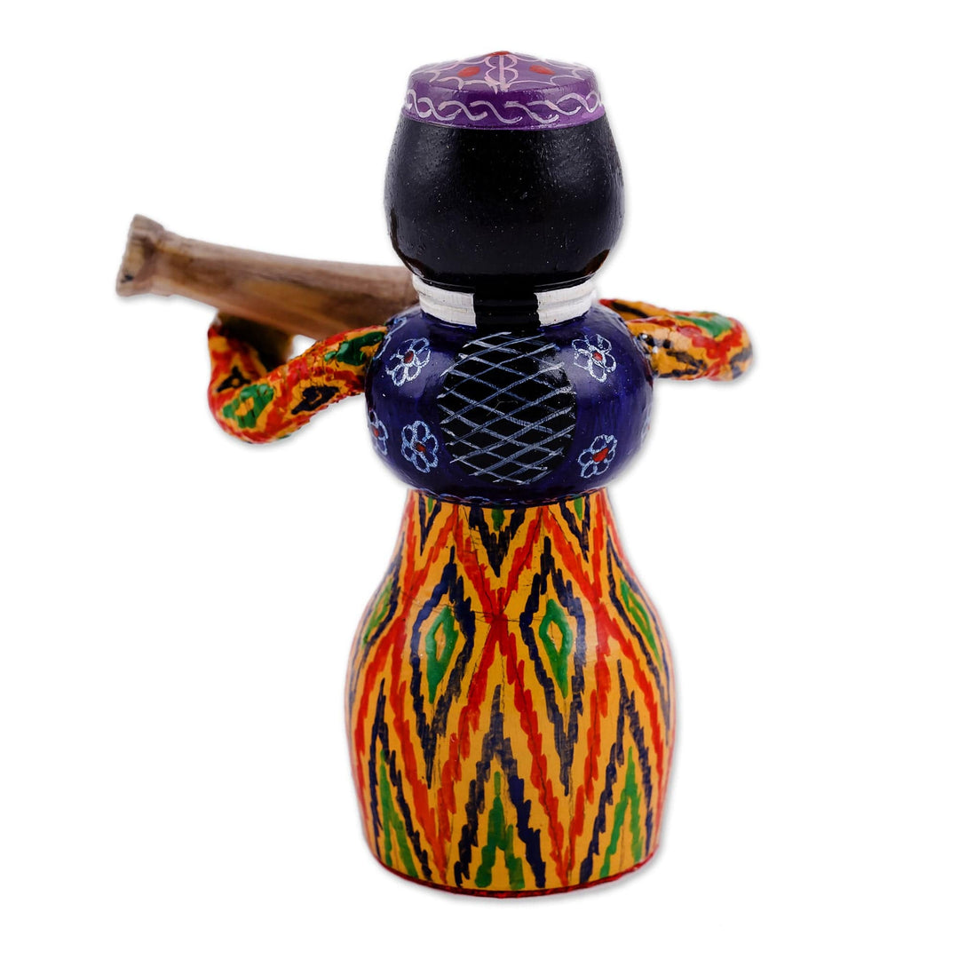 Painted Traditional Vibrant Wood Figurine of Girl and Tanbur - Tanbur Warm Rhythms
