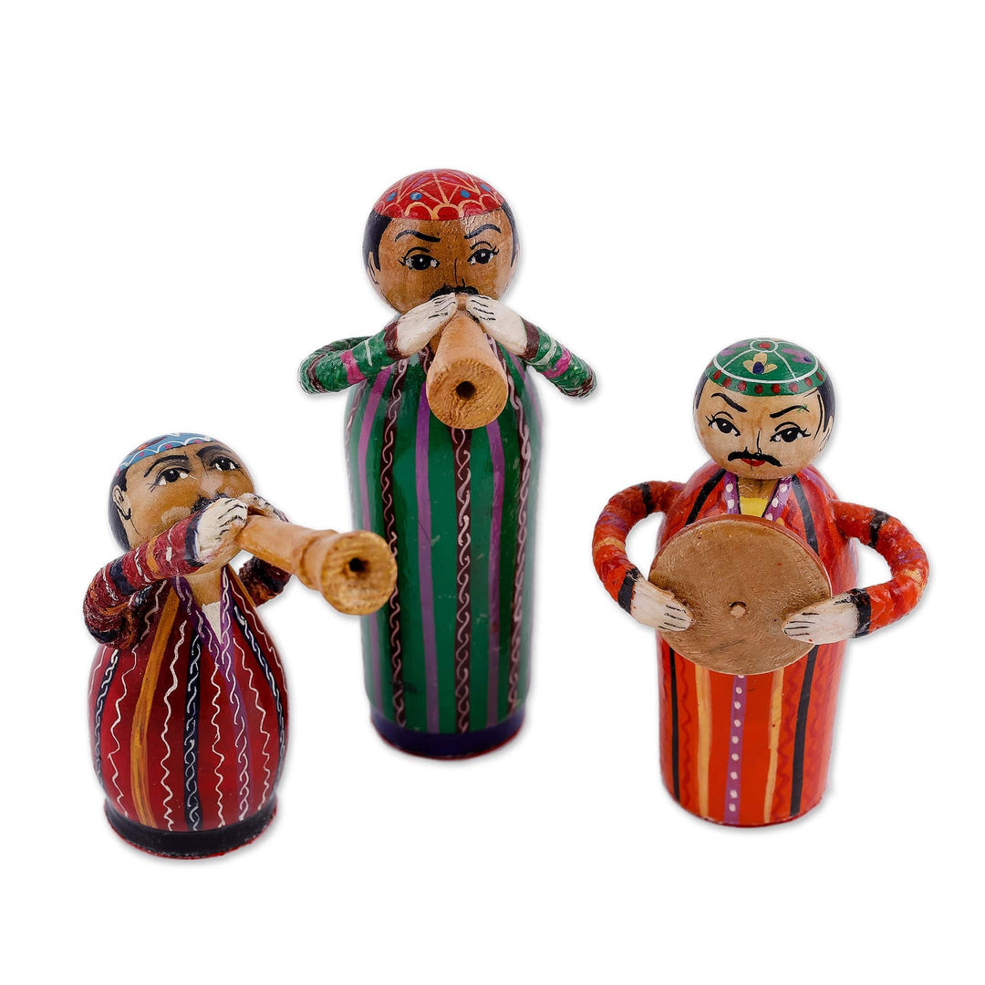 Set of Three Hand-Painted Wood Musician Figurines - Gallant Ensemble