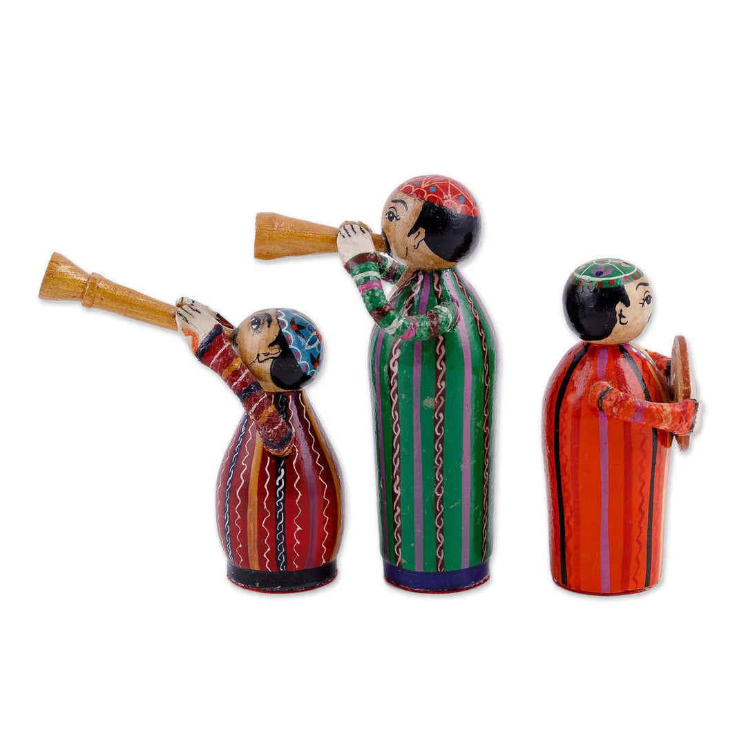 Set of Three Hand-Painted Wood Musician Figurines - Gallant Ensemble