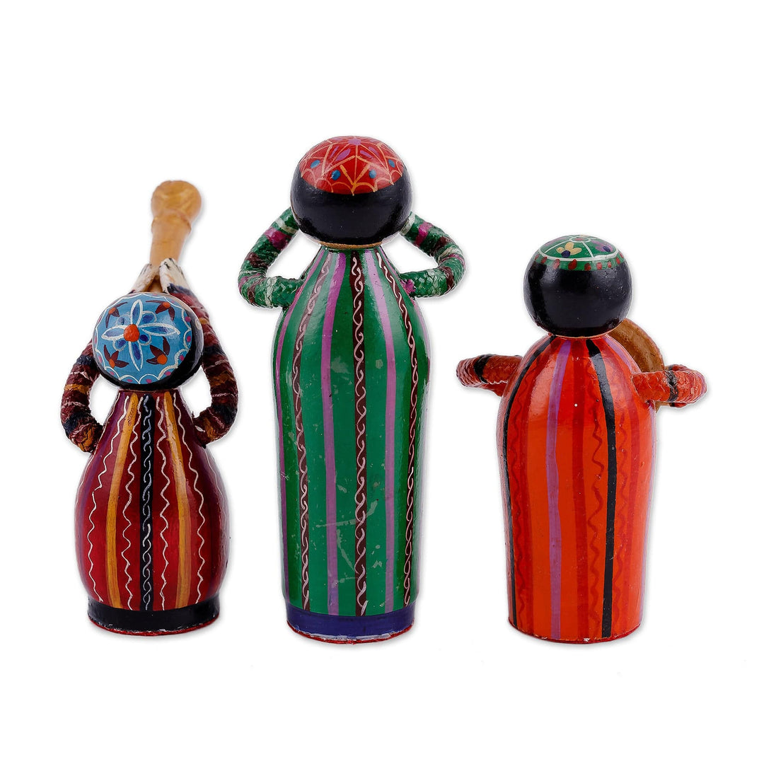Set of Three Hand-Painted Wood Musician Figurines - Gallant Ensemble