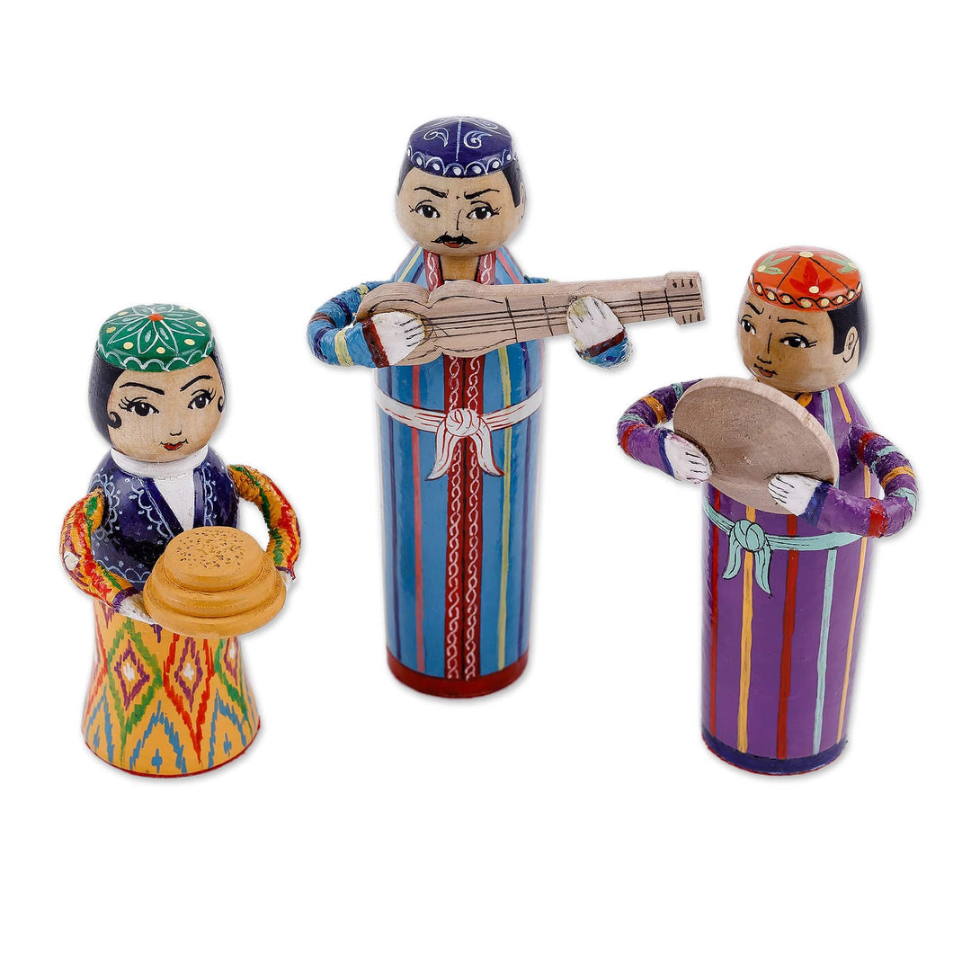 Set of Three Traditional Pine and Birch Wood Figurines - Proud Ensemble