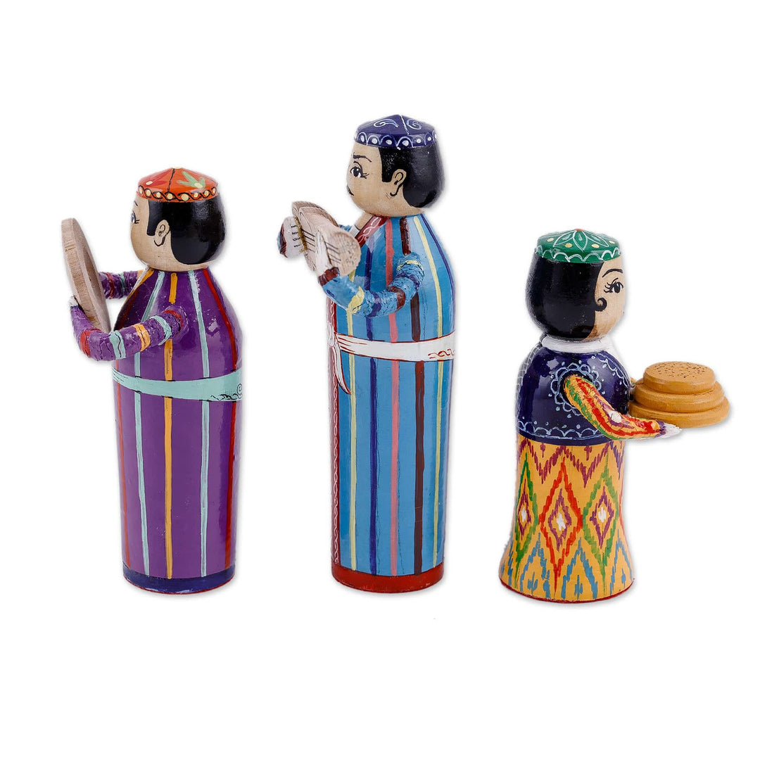 Set of Three Traditional Pine and Birch Wood Figurines - Proud Ensemble