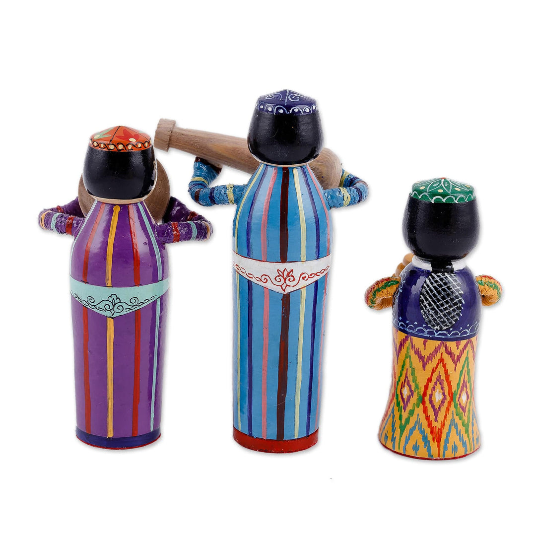 Set of Three Traditional Pine and Birch Wood Figurines - Proud Ensemble