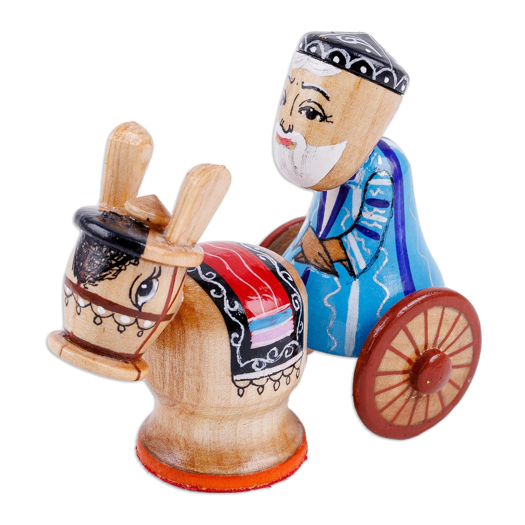 Painted Traditional Wood Figurine of Tajik Merchant in Blue - Tajik Trader