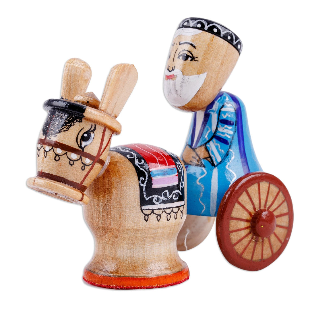 Painted Traditional Wood Figurine of Tajik Merchant in Blue - Tajik Trader