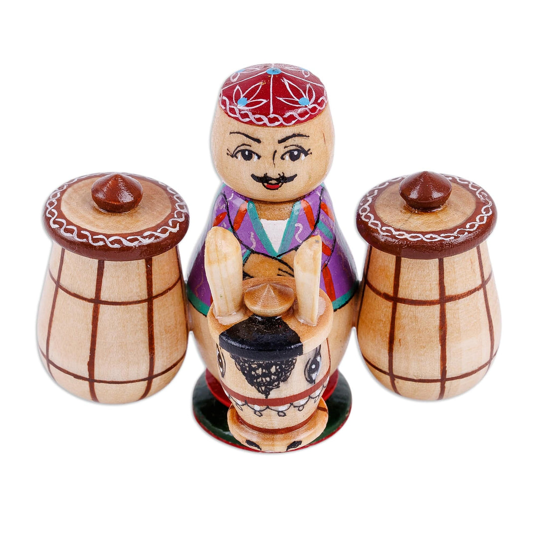 Painted Traditional Wood Figurine of Tajik Merchant & Donkey - Tajik Vendor