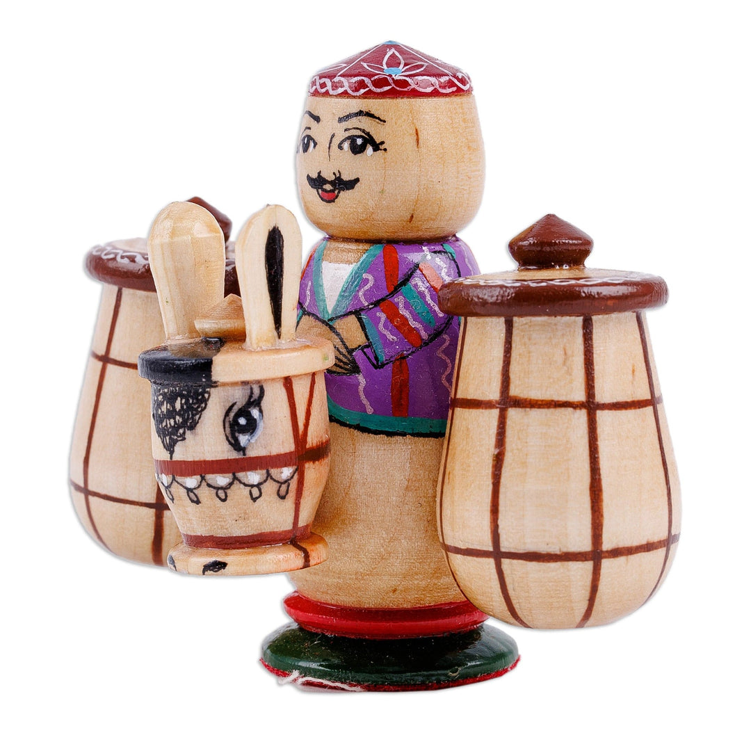 Painted Traditional Wood Figurine of Tajik Merchant & Donkey - Tajik Vendor