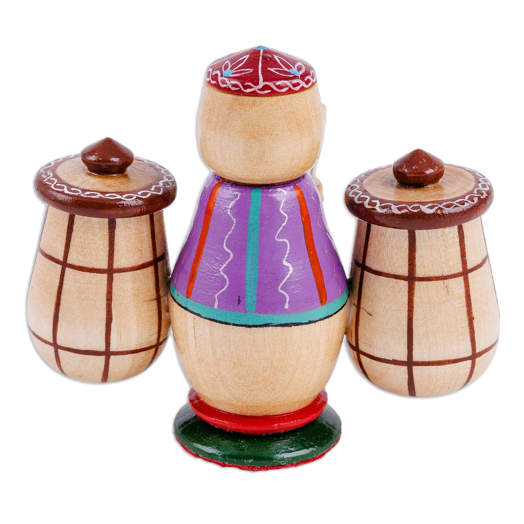 Painted Traditional Wood Figurine of Tajik Merchant & Donkey - Tajik Vendor