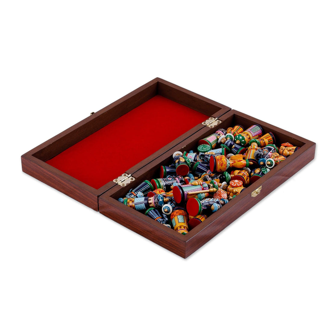 Handcrafted Classic Lacquered Wood Chess Set from Tajikistan - Tajikistan Strategist