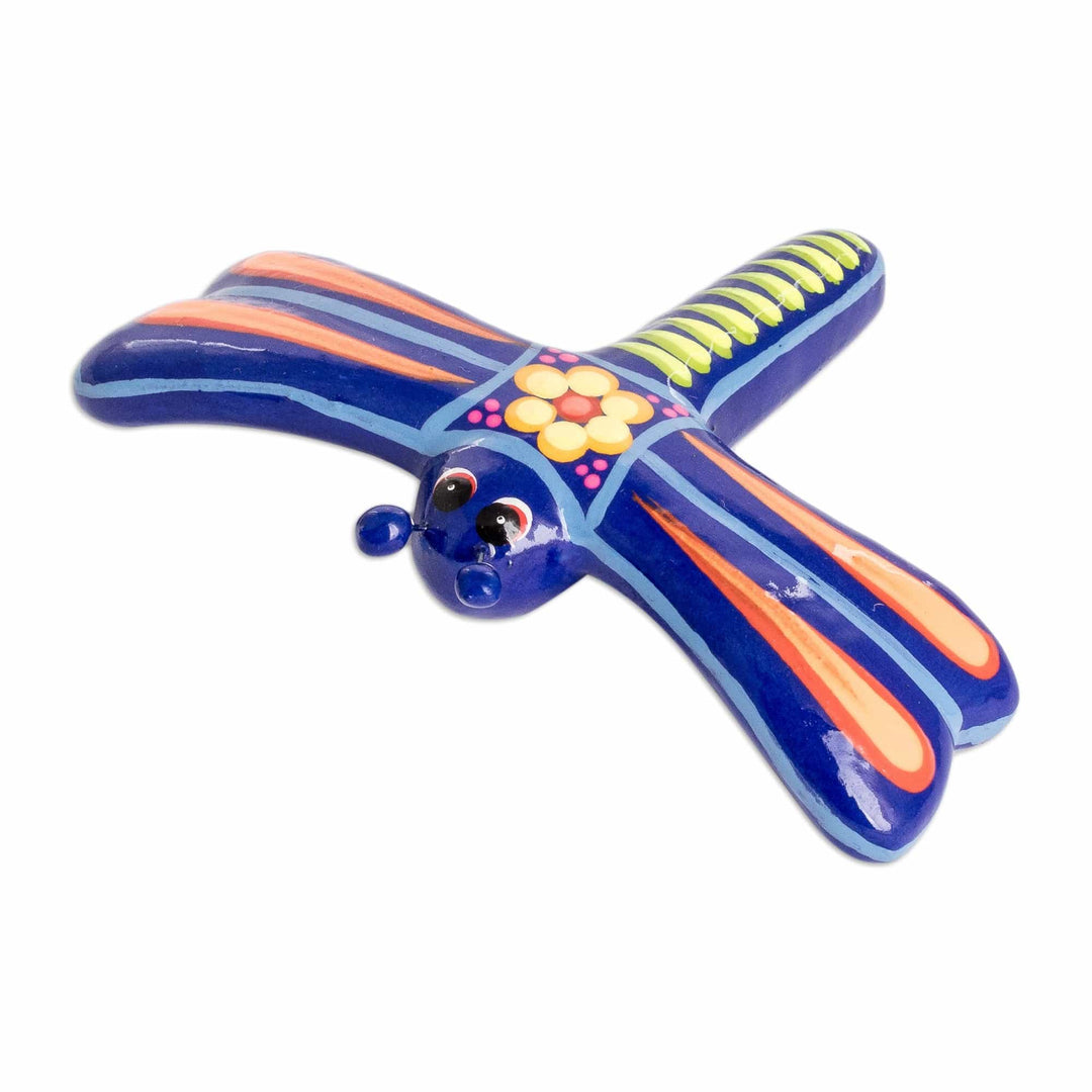 Hand-Painted Floral Blue Dragonfly Ceramic Figurine - Blue Changes