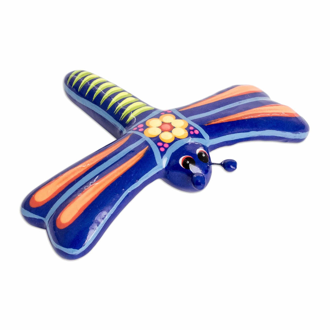 Hand-Painted Floral Blue Dragonfly Ceramic Figurine - Blue Changes