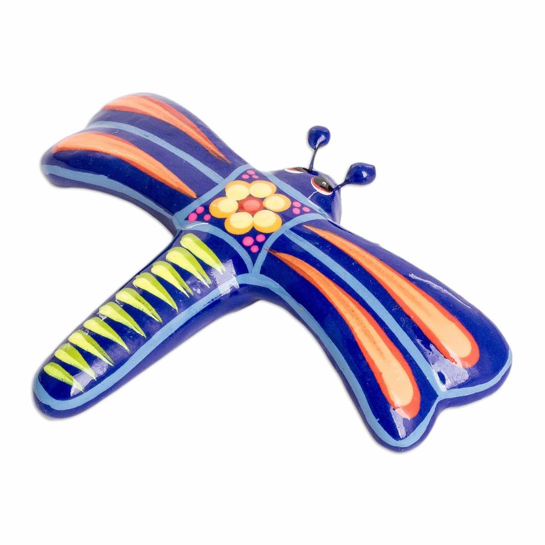 Hand-Painted Floral Blue Dragonfly Ceramic Figurine - Blue Changes