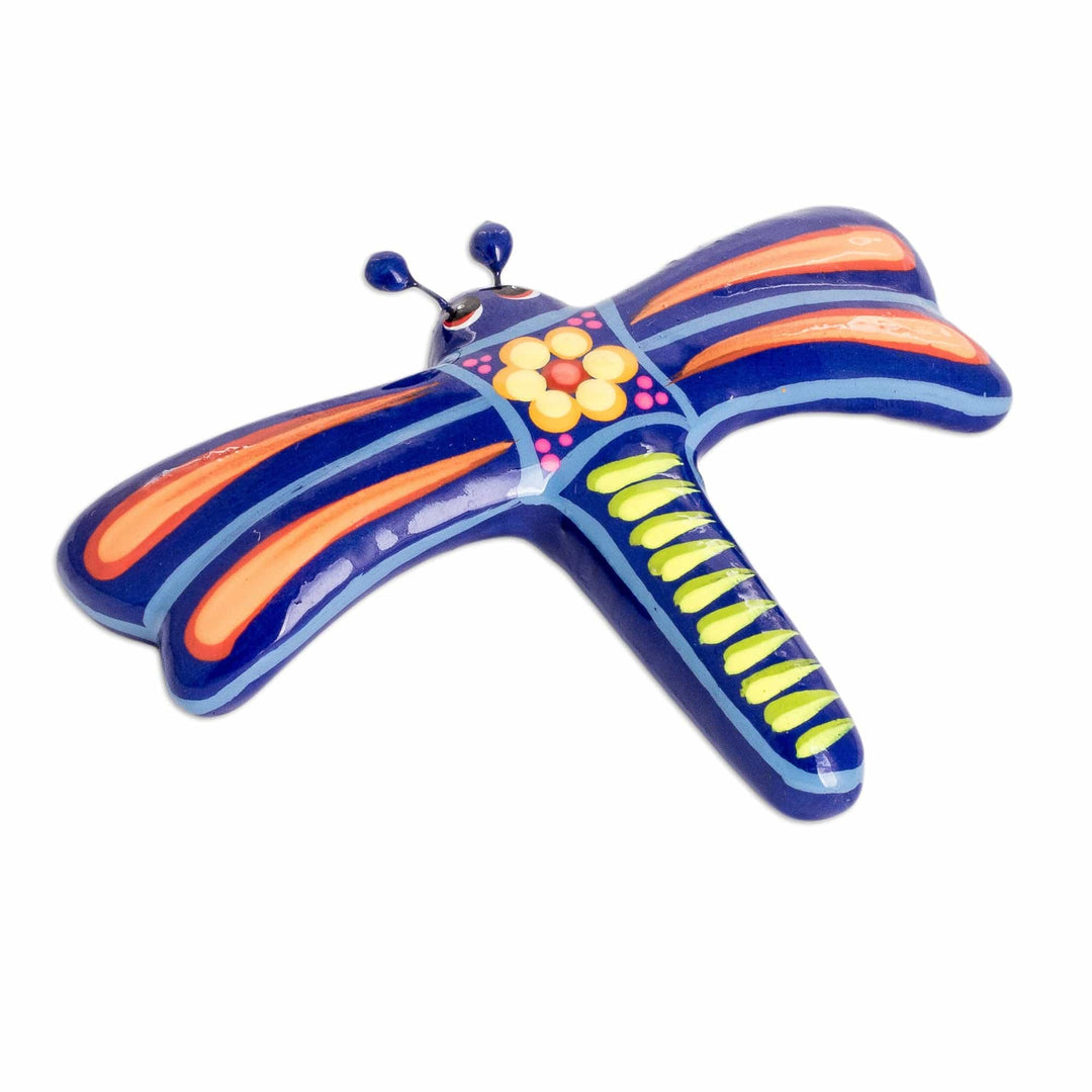 Hand-Painted Floral Blue Dragonfly Ceramic Figurine - Blue Changes