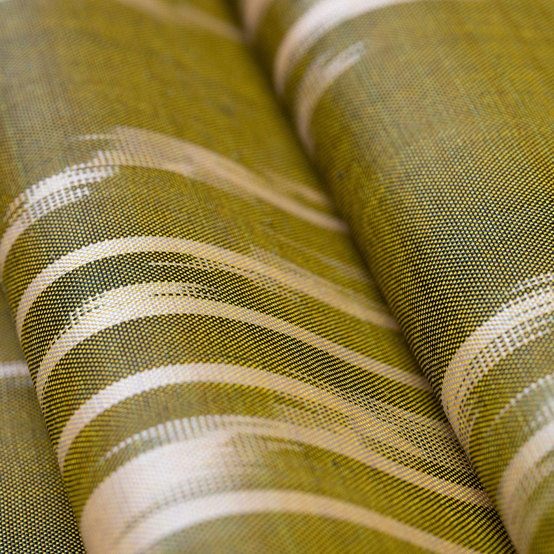 Hand-Woven Fringed Silk Ikat Scarf in Green from Uzbekistan - Stylish Green