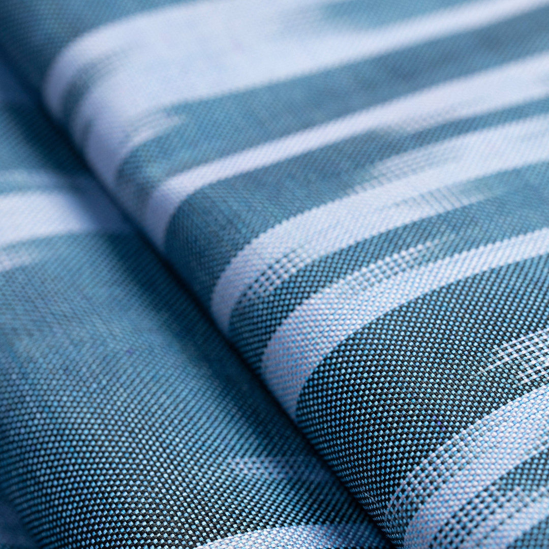 Hand-Woven Fringed Silk Ikat Scarf in Blue from Uzbekistan - Stylish Blue