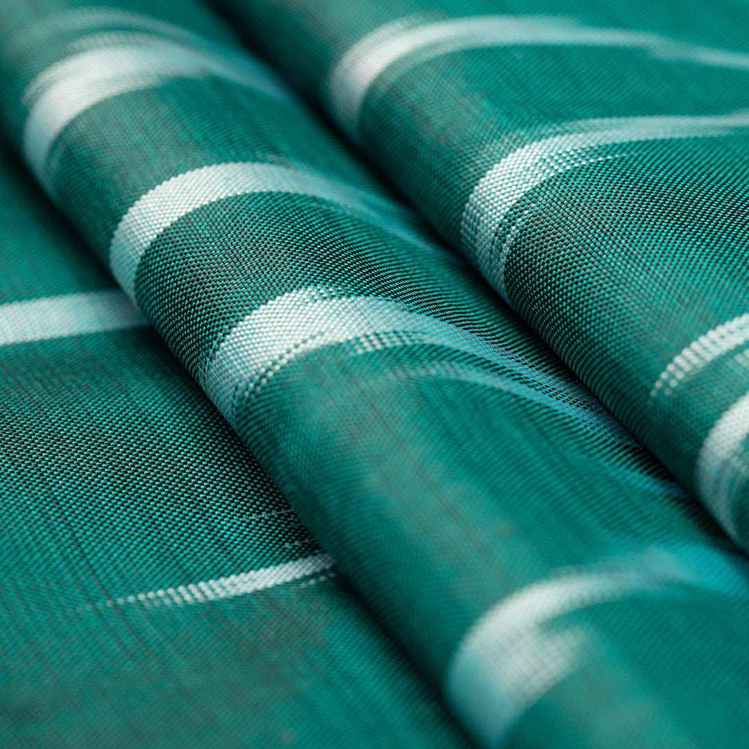 Hand-Woven Fringed Silk Ikat Scarf in Teal from Uzbekistan - Stylish Teal