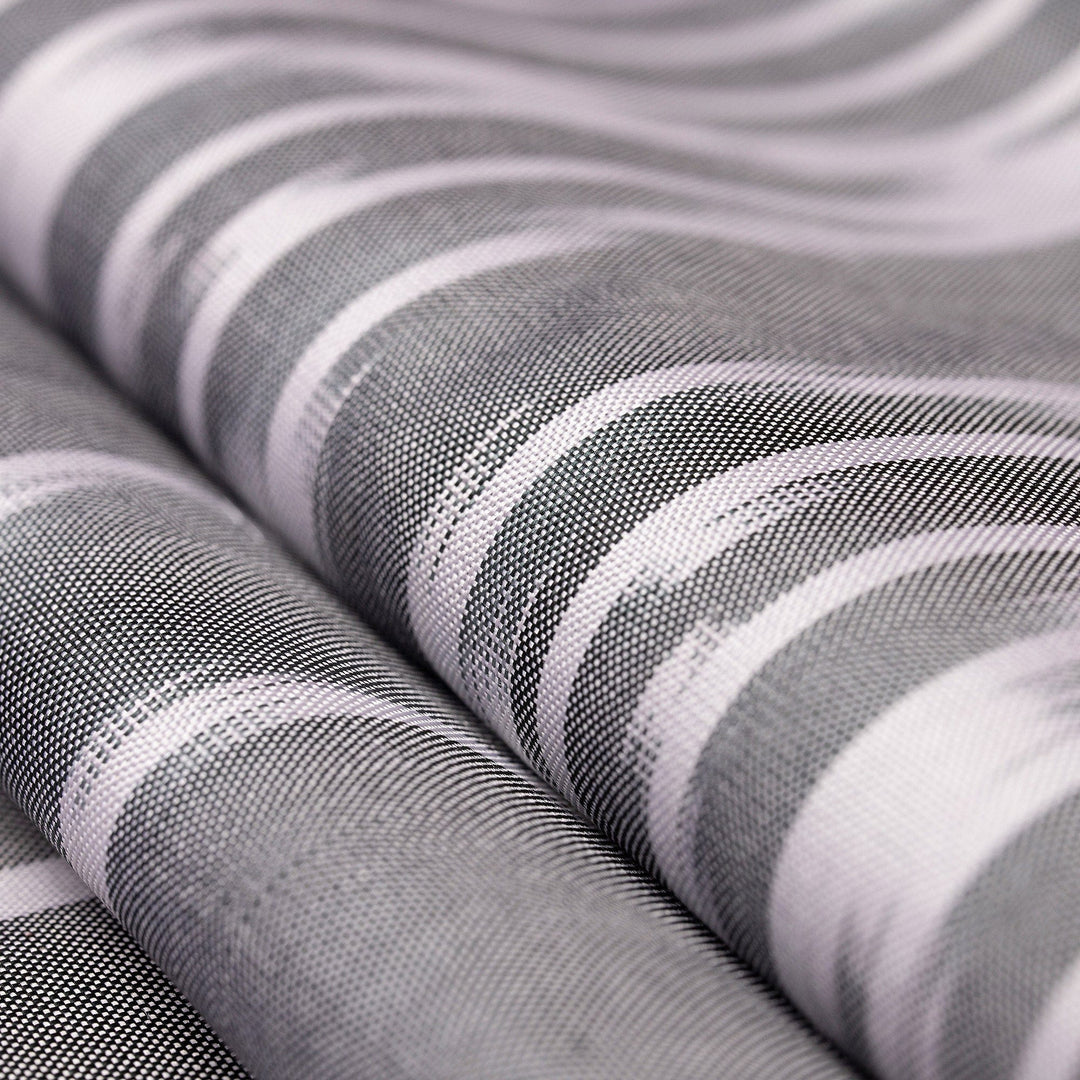 Hand-Woven Fringed Silk Ikat Scarf in Grey from Uzbekistan - Stylish Grey