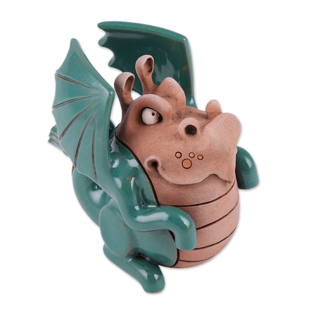 Handcrafted Green and Rosewood Ceramic Dragon Figurine - Legendary Friend