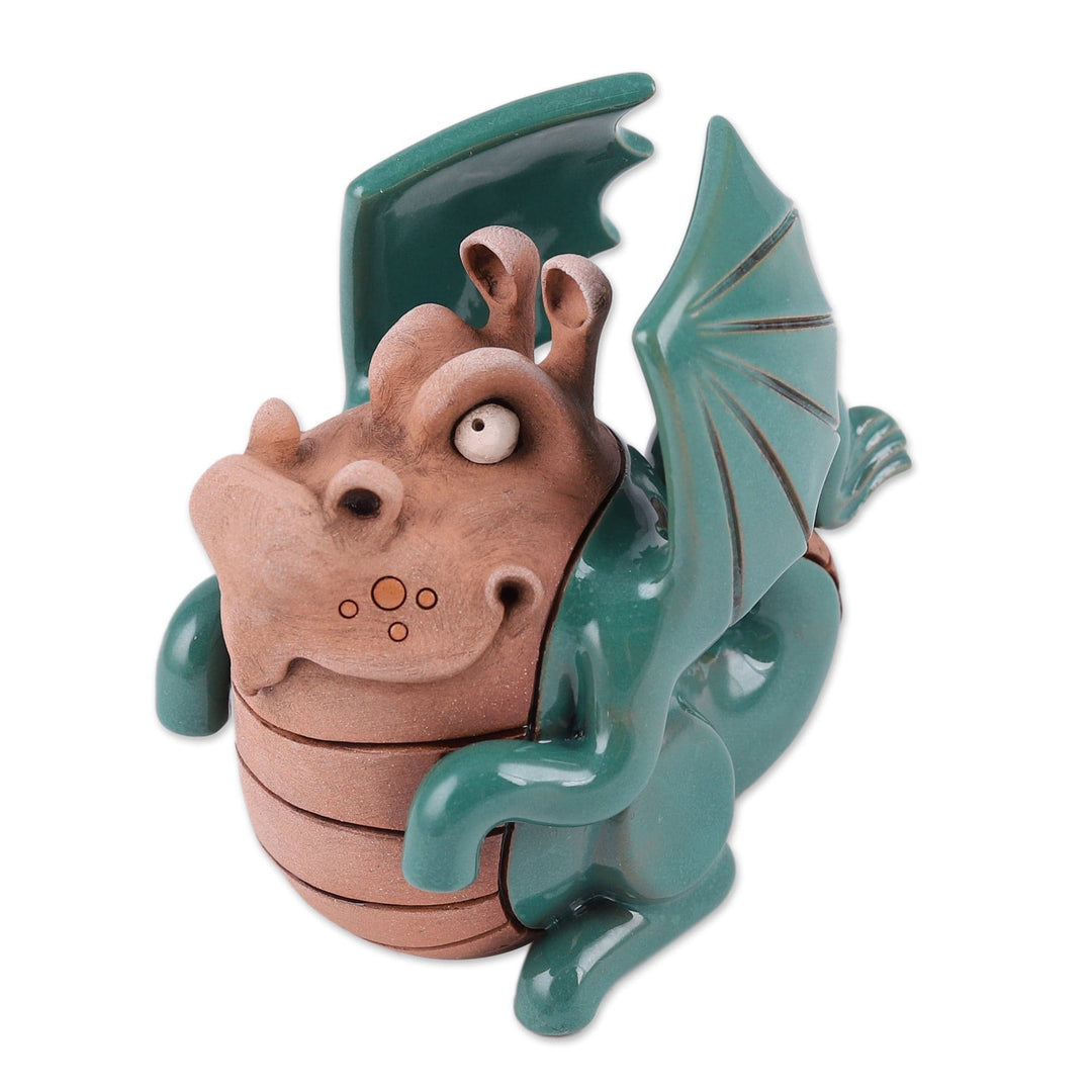 Handcrafted Green and Rosewood Ceramic Dragon Figurine - Legendary Friend