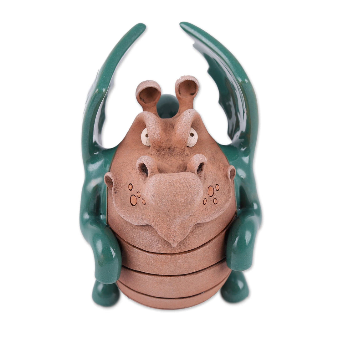 Handcrafted Green and Rosewood Ceramic Dragon Figurine - Legendary Friend