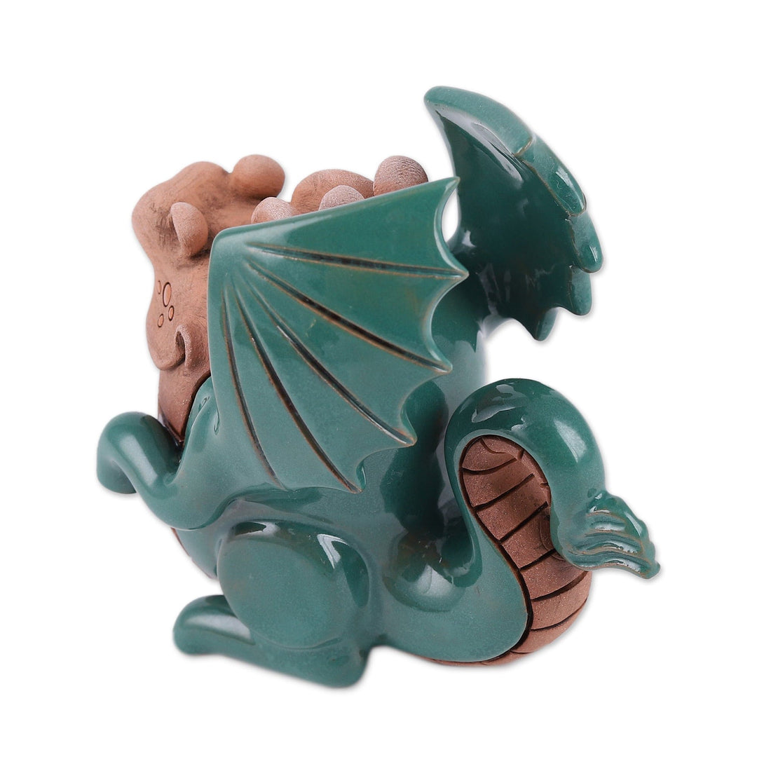 Handcrafted Green and Rosewood Ceramic Dragon Figurine - Legendary Friend