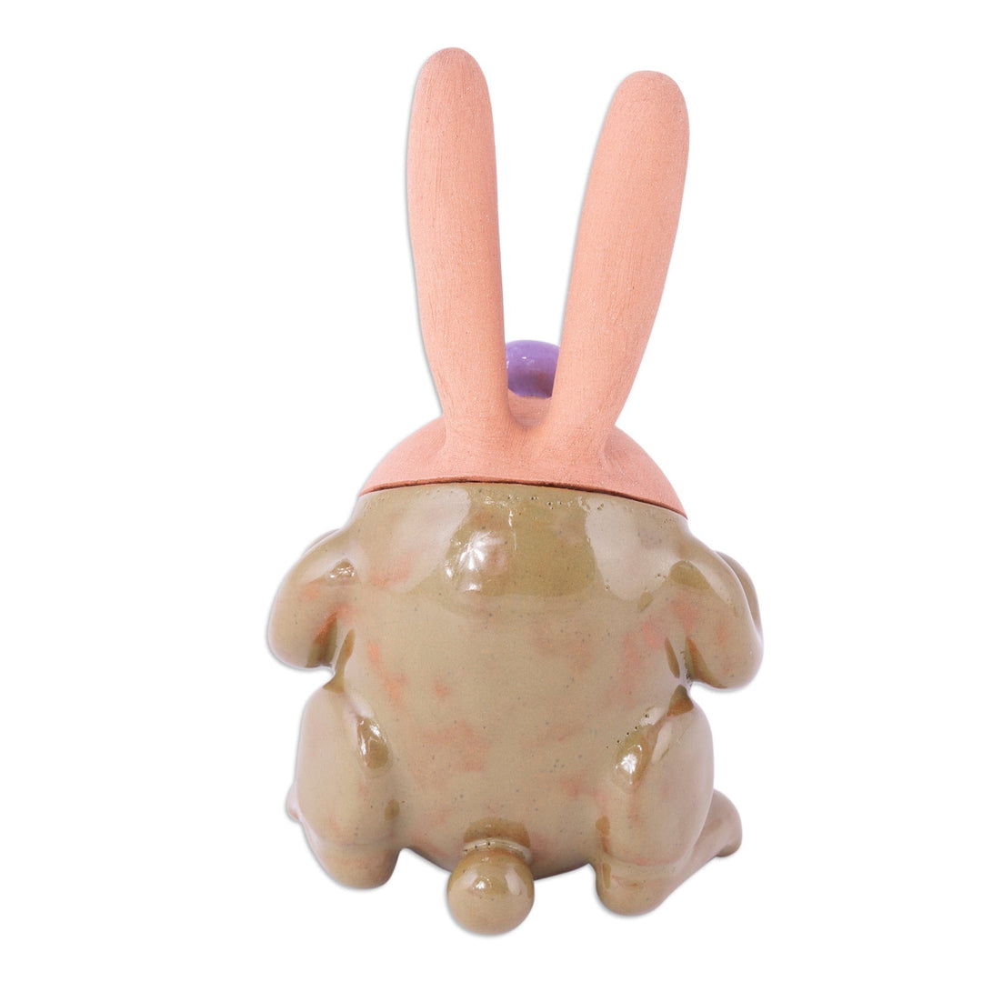 Handcrafted Olive and Brown Ceramic Bunny Figurine - Olive Hops