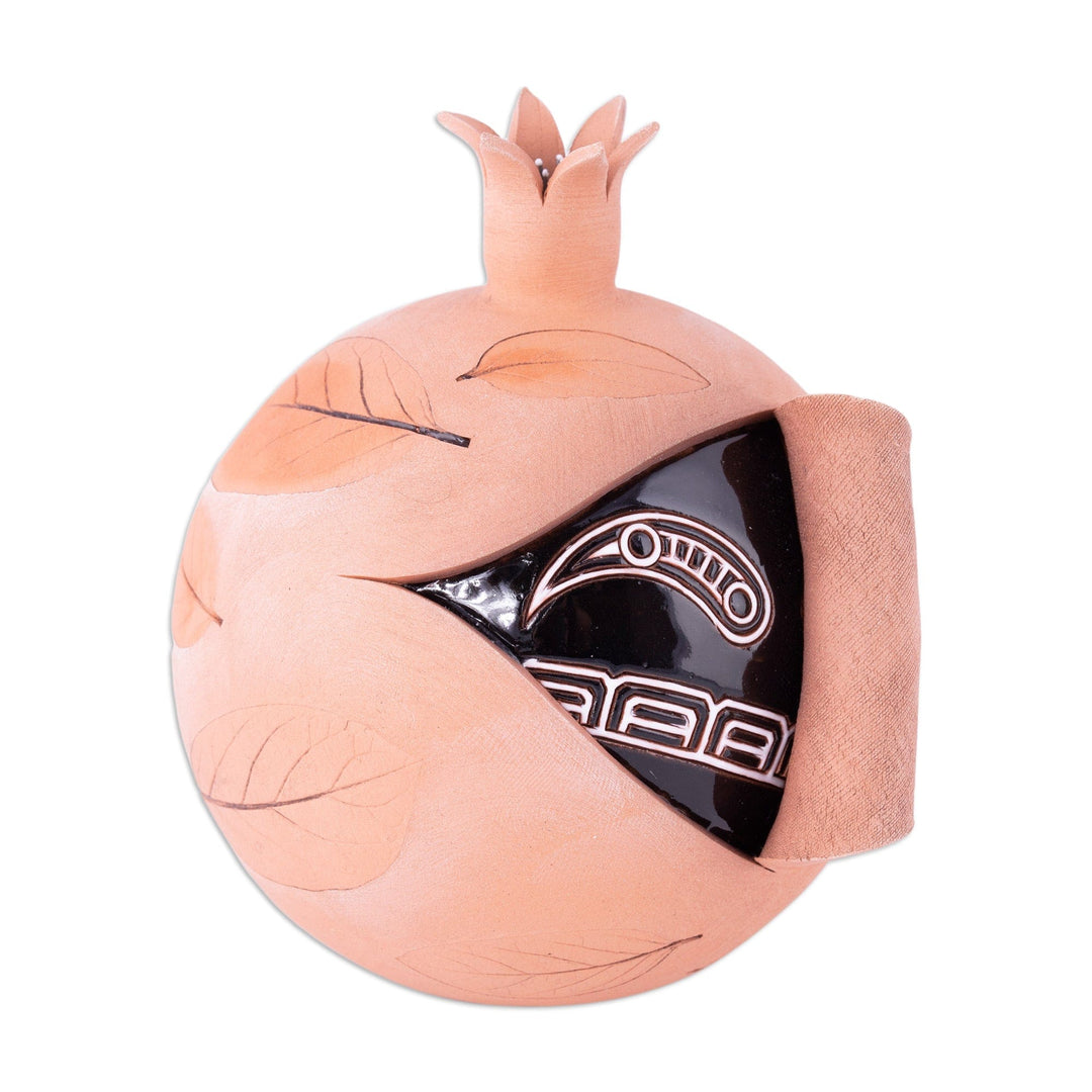 Handcrafted Brown and Black Pomegranate Ceramic Figurine - Sweet Core
