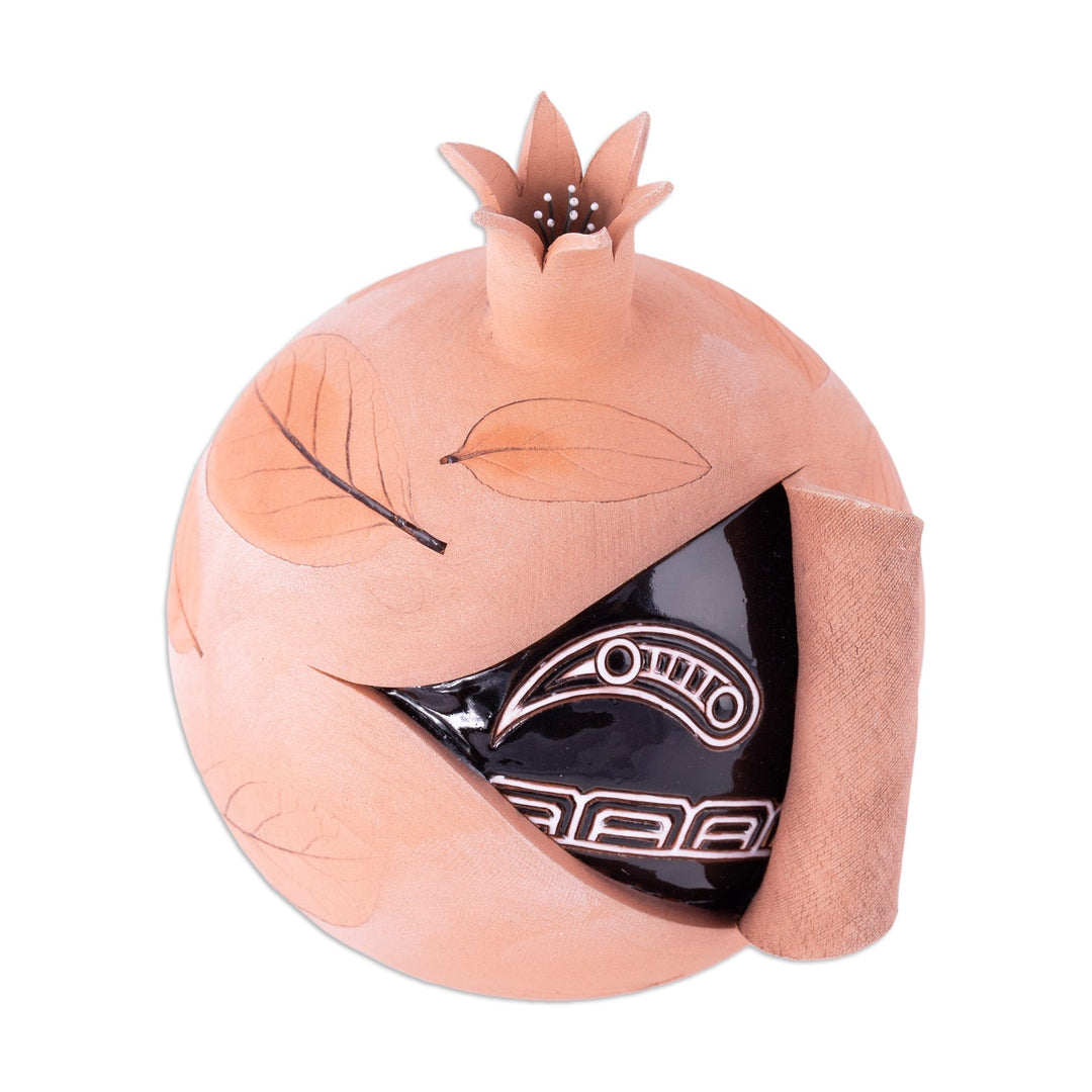 Handcrafted Brown and Black Pomegranate Ceramic Figurine - Sweet Core