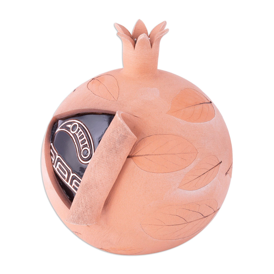 Handcrafted Brown and Black Pomegranate Ceramic Figurine - Sweet Core