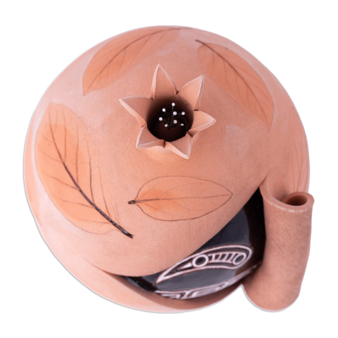 Handcrafted Brown and Black Pomegranate Ceramic Figurine - Sweet Core