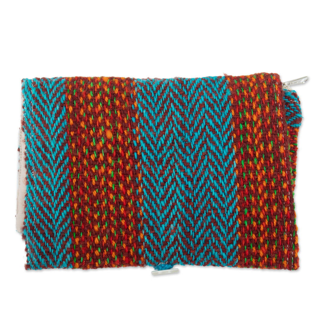 Brown and Teal Handloomed Wool Organizer with Button Closure - Sumaq