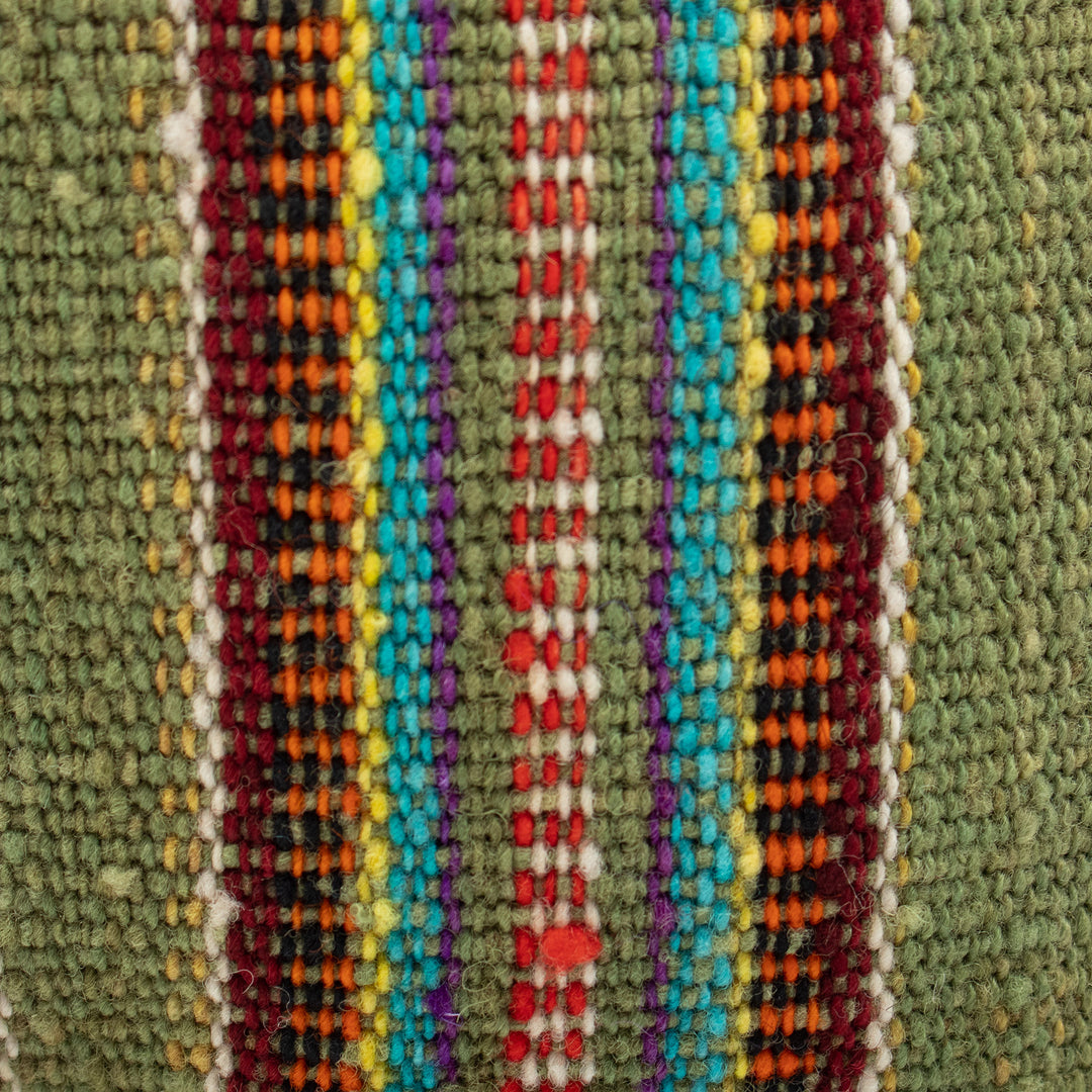 Handmade Striped Olive Wool Cosmetic Bag with Zipper Closure - Olive Roads