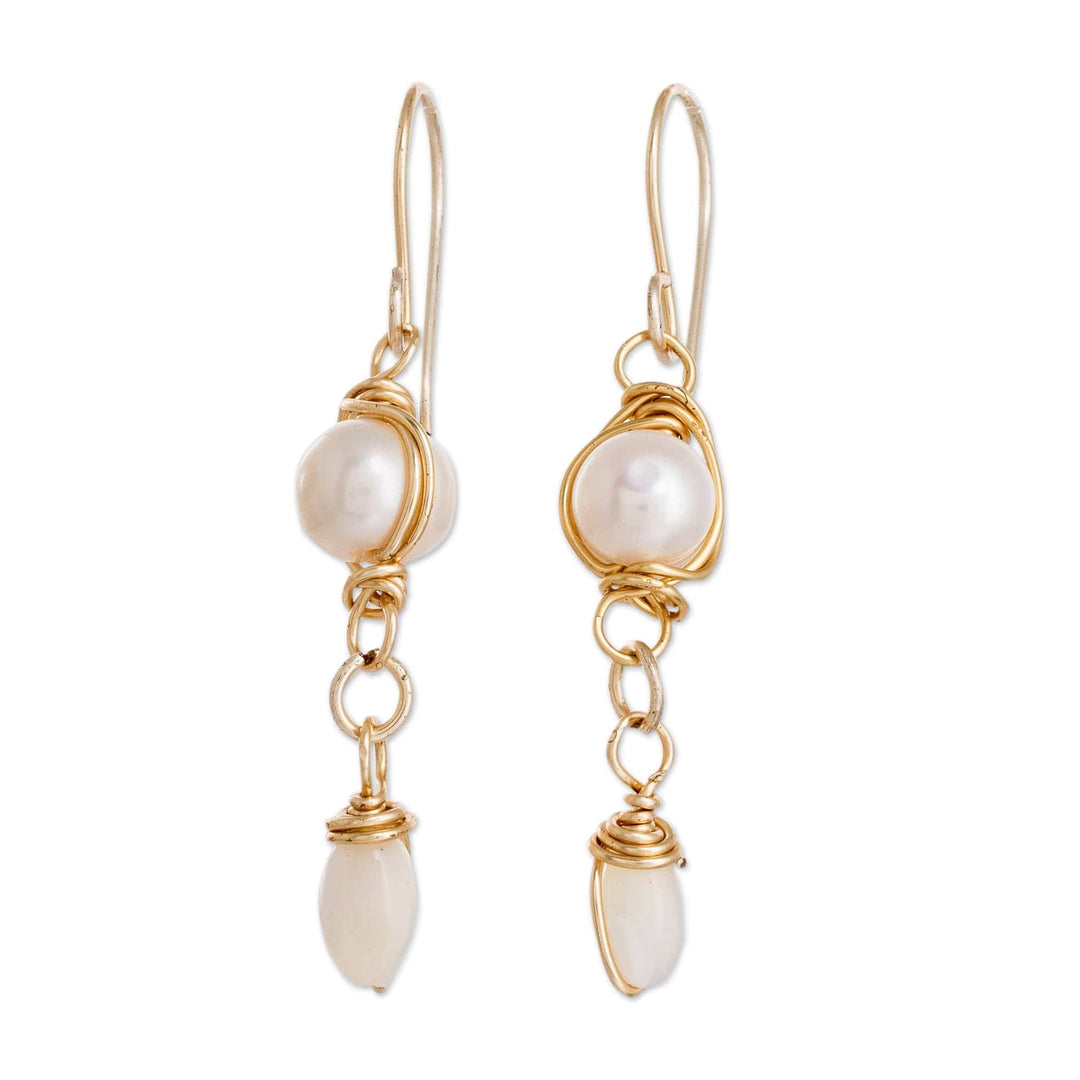Twisted Wire Glass Bead and Cultured Pearl Dangle Earrings - Chic Allure