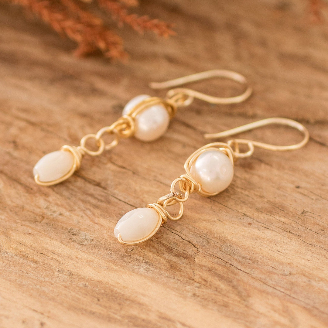 Twisted Wire Glass Bead and Cultured Pearl Dangle Earrings - Chic Allure