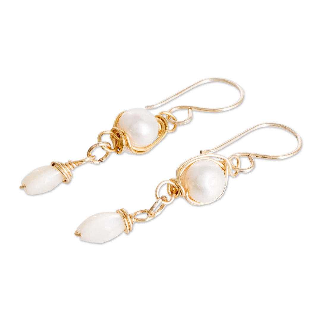 Twisted Wire Glass Bead and Cultured Pearl Dangle Earrings - Chic Allure
