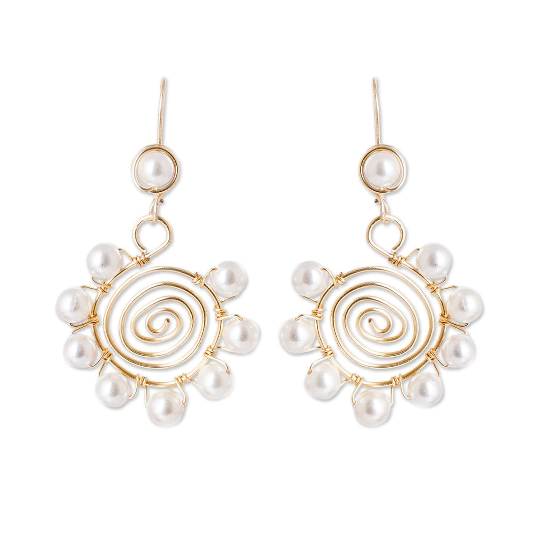 Twisted Wire Spiral Dangle Earrings with Cultured Pearls - Alluring Flower