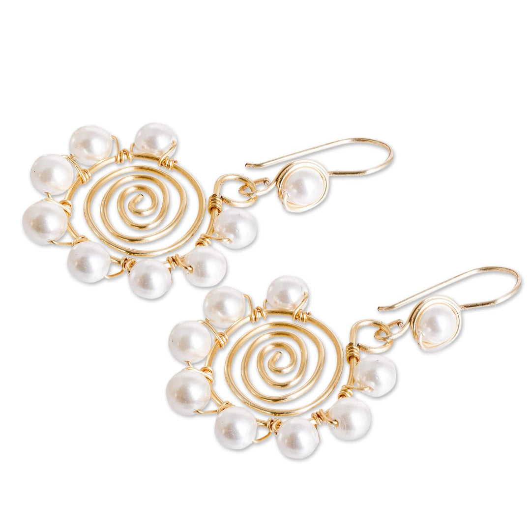 Twisted Wire Spiral Dangle Earrings with Cultured Pearls - Alluring Flower