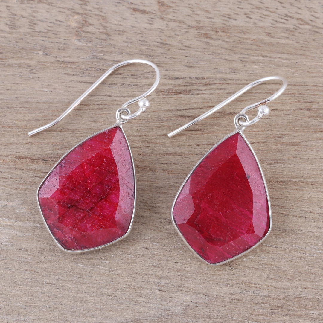 Ruby and Sterling Silver Dangle Earrings from India - Passionate Muse