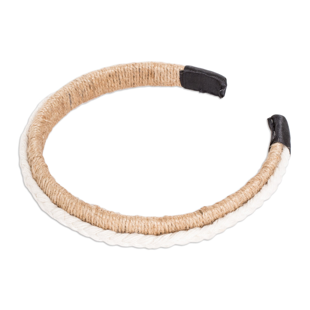 Handmade Jute Headband with Cotton Macrame Accent in Ivory - Cascade
