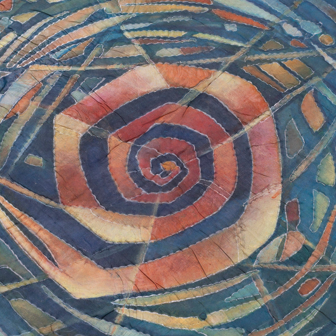 Hand-Painted Geometric Wall Hanging in Blue and Orange - Deep Space