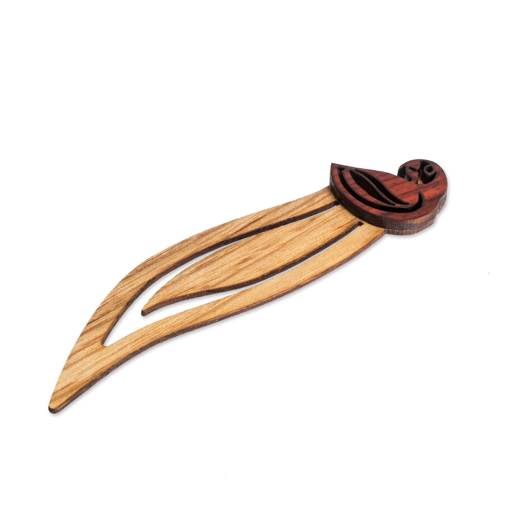 Macaw-Themed Leafy Teak and Mora Wood Bookmark - Intellectual Macaw