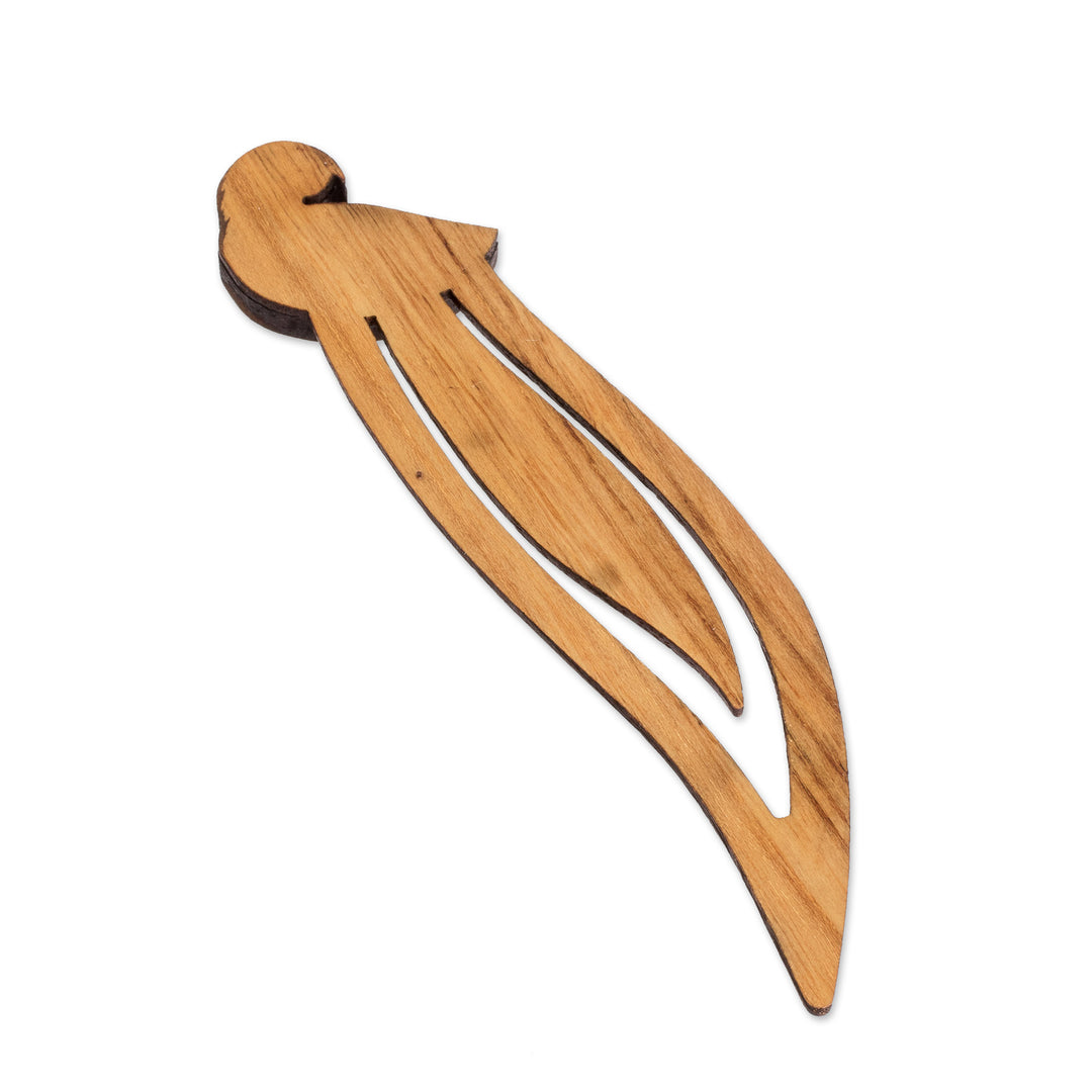 Macaw-Themed Leafy Teak and Mora Wood Bookmark - Intellectual Macaw