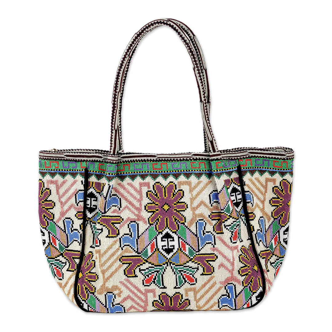Tote Bag with Floral Uzbek Irokoi Hand Embroidery - Flower Magnetism