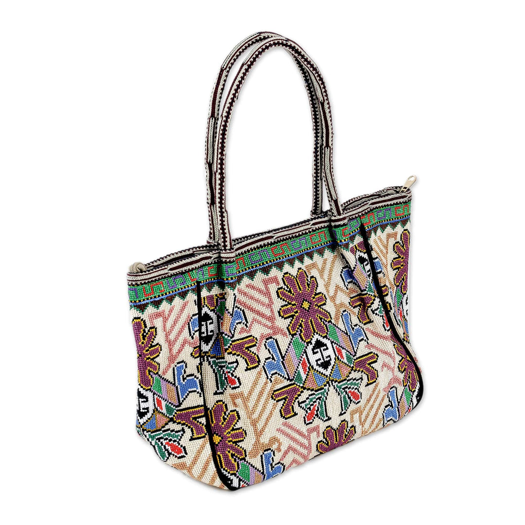 Tote Bag with Floral Uzbek Irokoi Hand Embroidery - Flower Magnetism