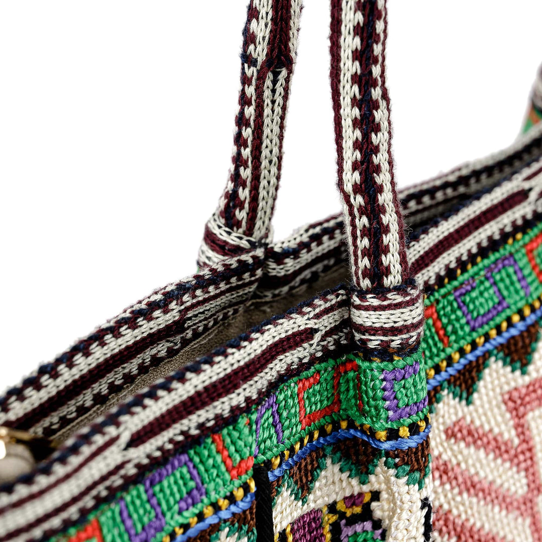 Tote Bag with Floral Uzbek Irokoi Hand Embroidery - Flower Magnetism
