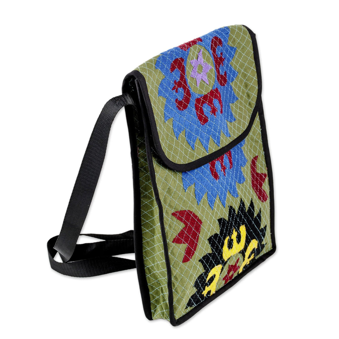 Uzbek Cotton Blend Tablet Bag with Suzani Hand Embroidery - Chic Patterns
