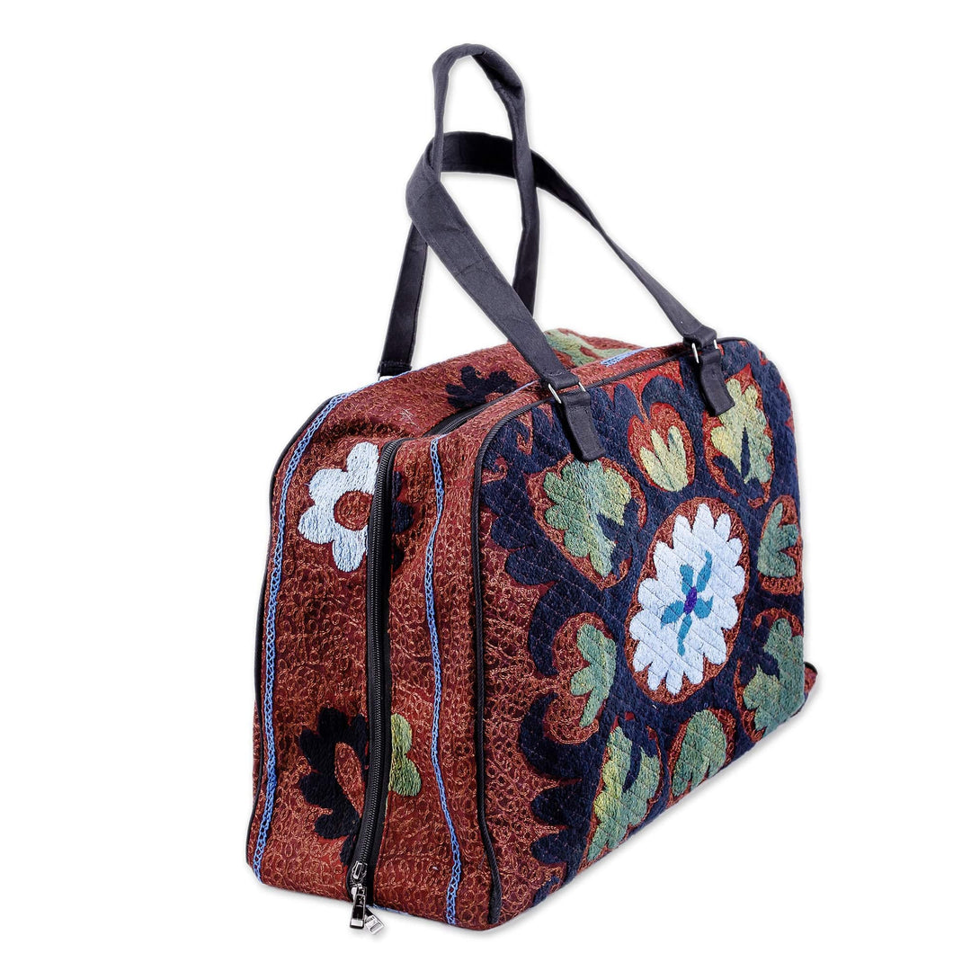 Cotton Blend Travel Bag with Suzani Floral Hand Embroidery - Creating Memories