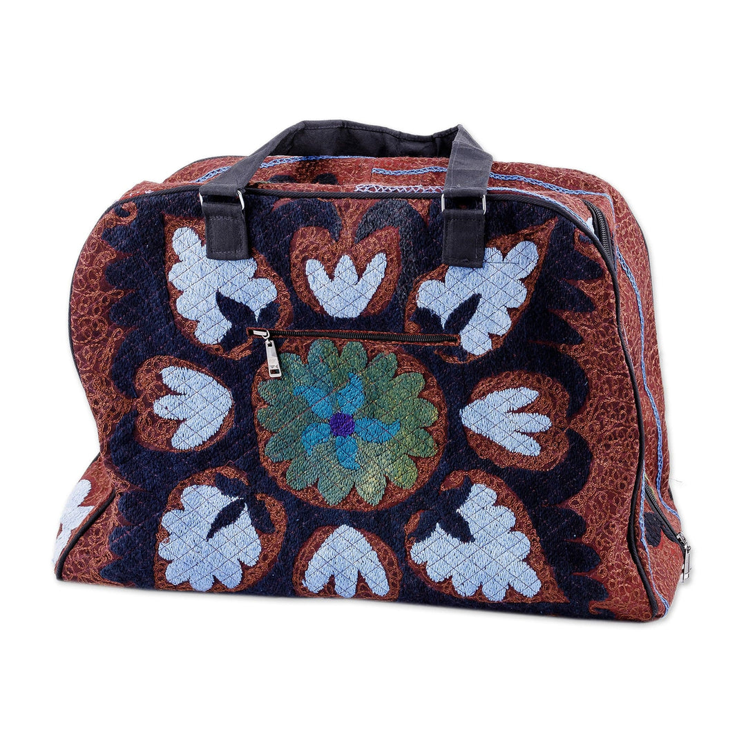 Cotton Blend Travel Bag with Suzani Floral Hand Embroidery - Creating Memories